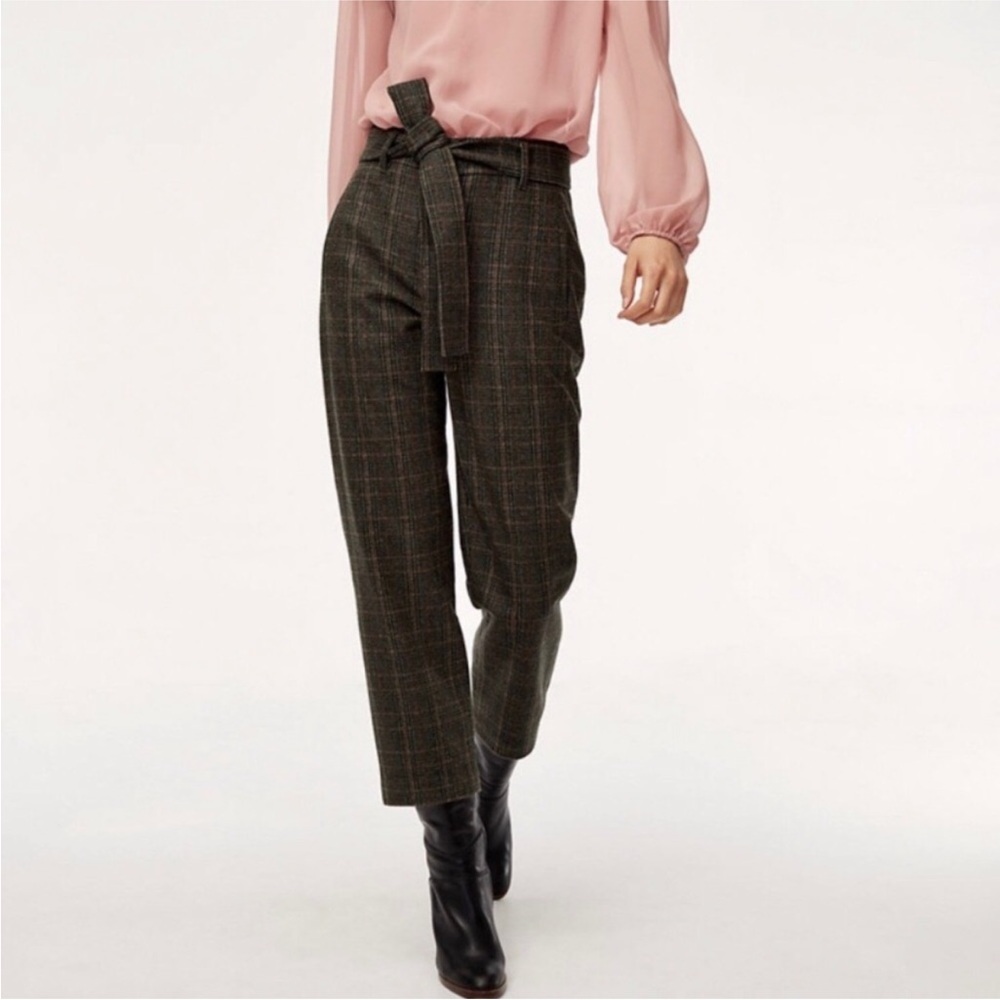 Wilfred Aritzia tie front plaid pants black grey size 2